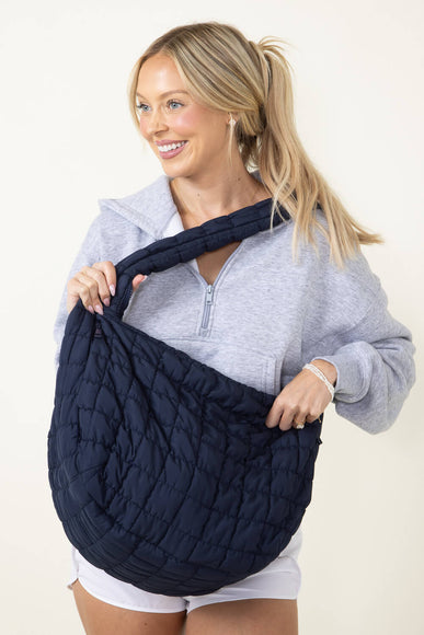 Large Quilted Puffer Carryall Bag for Women in Navy