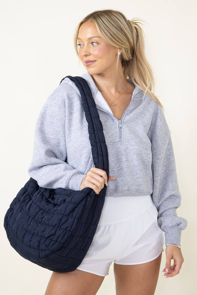 Large Quilted Puffer Carryall Bag for Women in Navy