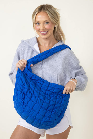 Large Quilted Puffer Carryall Bag for Women in Royal Blue