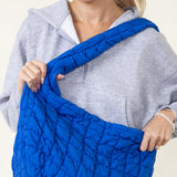 Large Quilted Puffer Carryall Bag for Women in Royal Blue