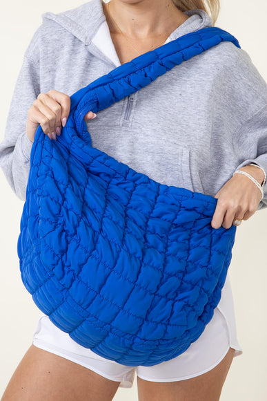 Large Quilted Puffer Carryall Bag for Women in Royal Blue