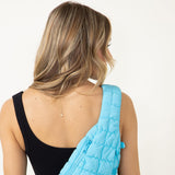 Quilted Puffer Sling Bag for Women in Aqua