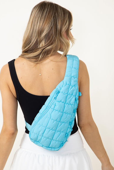 Quilted Puffer Sling Bag for Women in Aqua