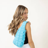 Quilted Puffer Sling Bag for Women in Aqua