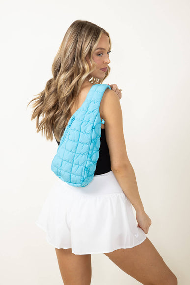 Quilted Puffer Sling Bag for Women in Aqua