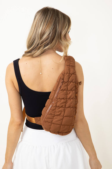 Quilted Puffer Sling Bag for Women in Brown