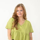 Peplum V-Neck Top for Women in Green