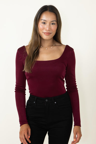 Long Sleeve Bodysuit for Women in Burgundy