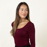 Long Sleeve Bodysuit for Women in Burgundy