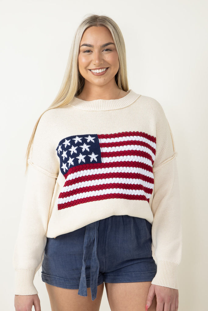 Simply Southern USA Star Sweater for Women in Cream | PP-0124-SWTR