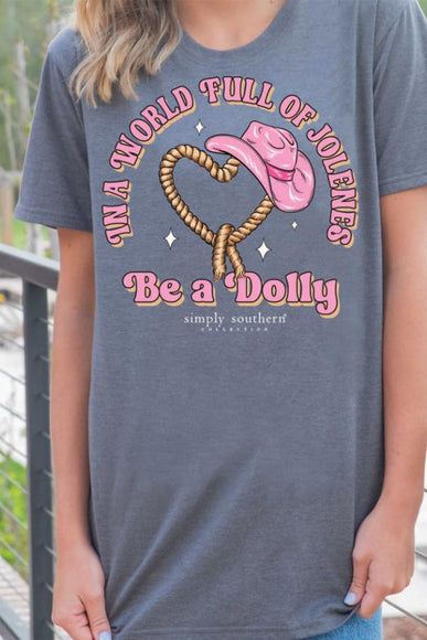 Simply Southern Youth Be A Dolly T-Shirt for Girls in Iron Heather