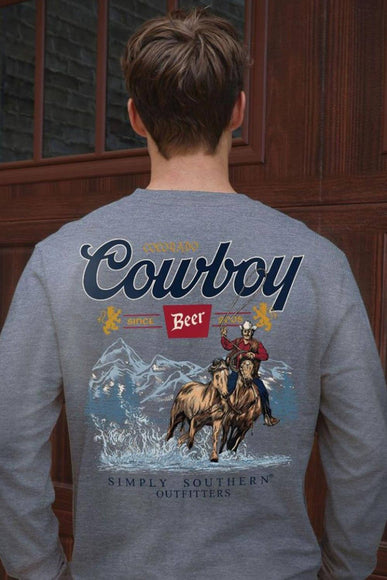 Men's Simply Southern Long Sleeve Cowboy Beer T-Shirt for Men in Charcoal