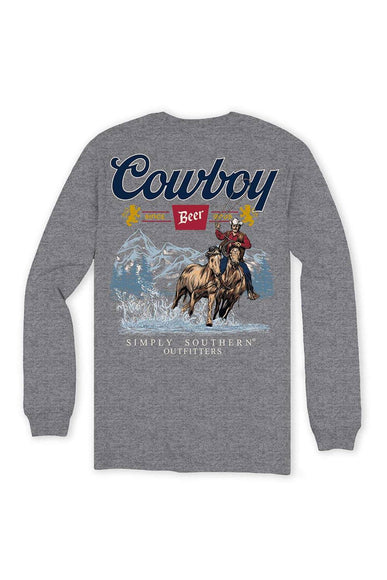 Men's Simply Southern Long Sleeve Cowboy Beer T-Shirt for Men in Charcoal