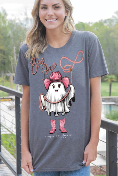 Simply Southern Boo Haw Ghost T-Shirt for Women in Iron Heather