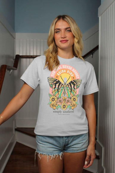 Simply Southern Boxy Being Kind T-Shirt for Women in Grey