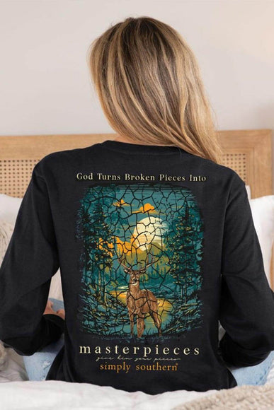 Simply Southern Long Sleeve Broken Pieces T-Shirt for Women in Black