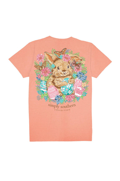 Simply Southern Plus Size Bunny Flowers T-Shirt for Women in Peach