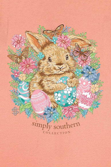 Simply Southern Plus Size Bunny Flowers T-Shirt for Women in Peach