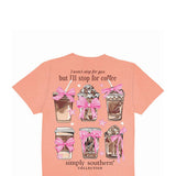 Simply Southern Plus Size Coffee Cups T-Shirt for Women in Peach