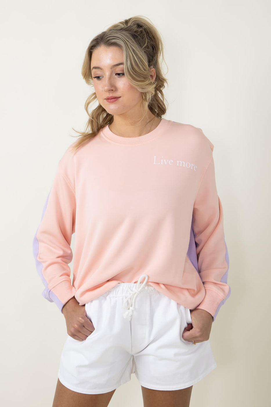 Simply Southern Color Block Worry Less Pullover for Women in Lilac 