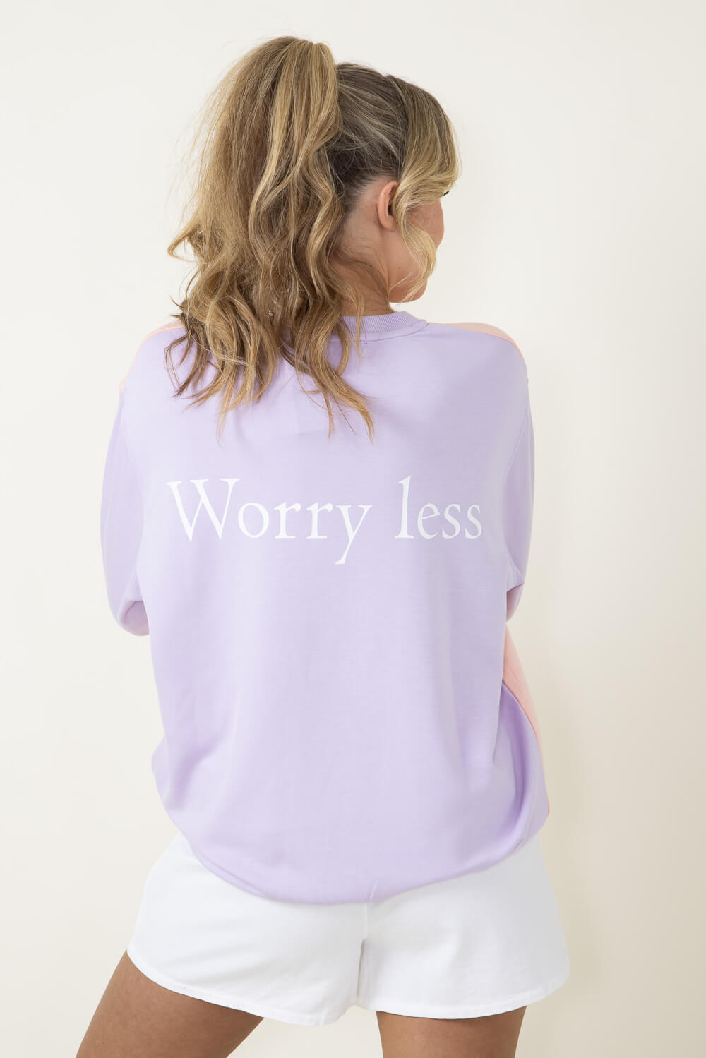 Simply Southern Color Block Worry Less Pullover for Women in Lilac 