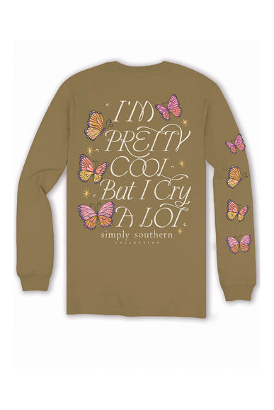 Simply Southern Plus Size Long Sleeve I’m Pretty Cool But I cry A Lot T-Shirt for Women in Tulepo Gold 