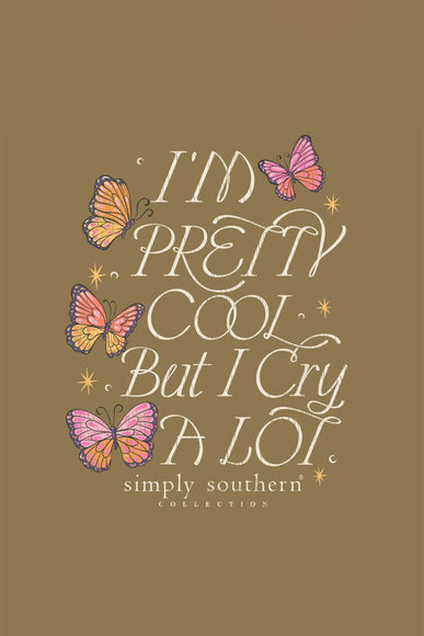 Simply Southern Plus Size Long Sleeve I’m Pretty Cool But I cry A Lot T-Shirt for Women in Tulepo Gold 