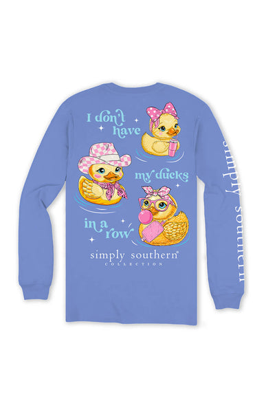 Simply Southern Plus Size Long Sleeve Ducks In A Row T-Shirt for Women in Vista Blue