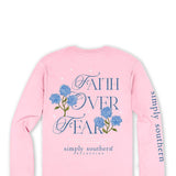  Simply Southern Plus Size Long Sleeve Faith Over Fear T-Shirt for Women in Candy Pink 