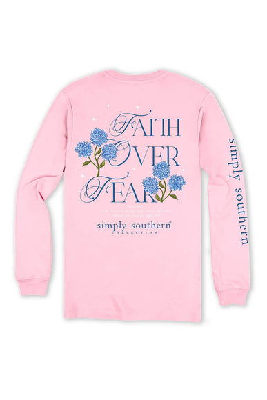  Simply Southern Plus Size Long Sleeve Faith Over Fear T-Shirt for Women in Candy Pink 