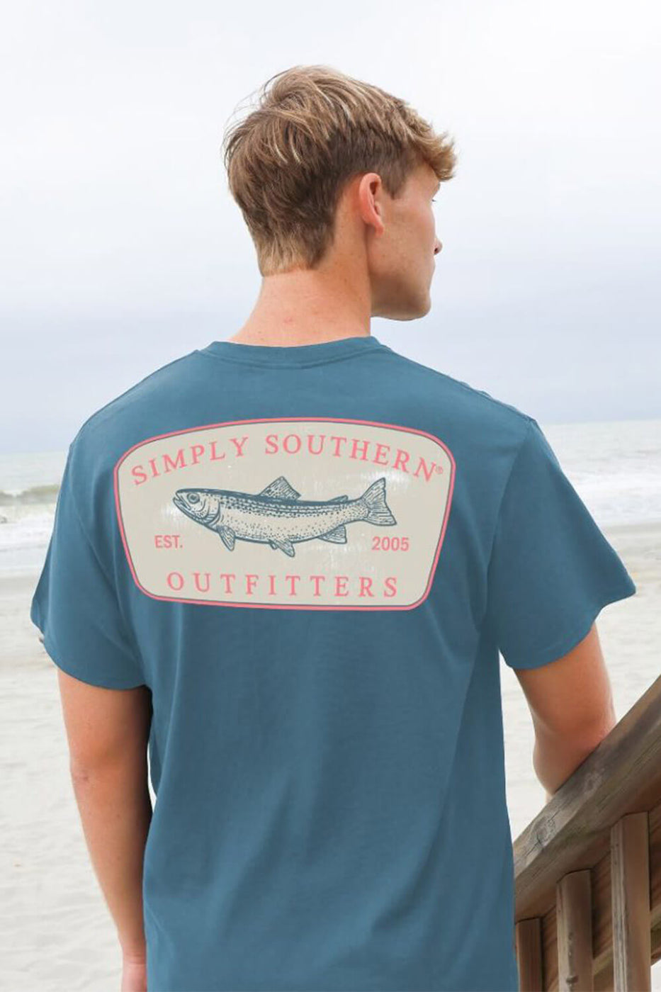 SIMPLY SOUTHERN MEN BLOCK FISH T-SHIRT MIST - Pee Dee Outfitters