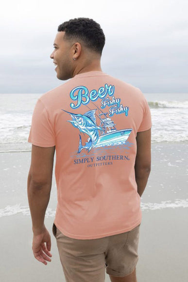 Simply Southern Beer Fishy Fishy T-Shirt for Men in Pink