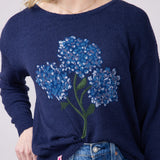 Simply Southern Flower Sunset Sweater for Women in Navy