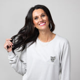 Women's Simply Southern T-Shirts Long Sleeve Flowers Cow T-Shirt for Women in White Water 