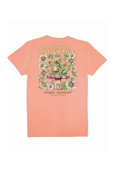 Simply Southern Youth Frog Love Yourself T-Shirt for Girls in Peach