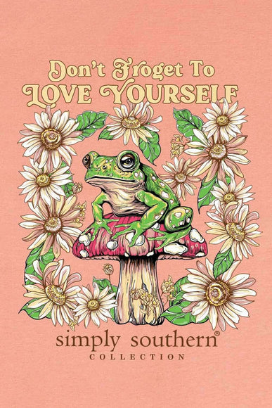 Simply Southern Youth Frog Love Yourself T-Shirt for Girls in Peach