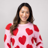 Simply Southern Fuzzy Heart Sweater for Women in Pink