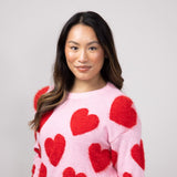 Simply Southern Fuzzy Heart Sweater for Women in Pink