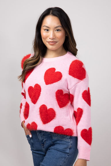 Simply Southern Fuzzy Heart Sweater for Women in Pink