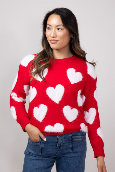 Simply Southern Fuzzy Heart Sweater for Women in Red