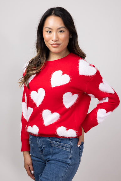 Simply Southern Fuzzy Heart Sweater for Women in Red