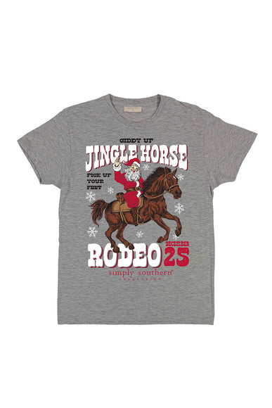 Simply Southern Youth Short Sleeve Jingle Horse Rodeo T-Shirt for Girls in Heather Grey