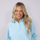 Simply Southern Gigi ¼ Snap Collar Modal Pullover for Women in Ice Blue | PP-0125-PULL-GIGI-ICE