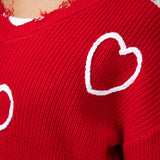 Simply Southern Heart Distressed V-Neck Sweater for Women in Red