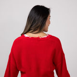 Simply Southern Heart Distressed V-Neck Sweater for Women in Red