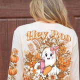 Simply Southern Long Sleeve Hey Boo T-Shirt for Women in Whisper/Cream
