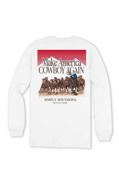 Simply Southern Men's T-Shirt Long Sleeve Cowboy Horse T-Shirt for Men in White 