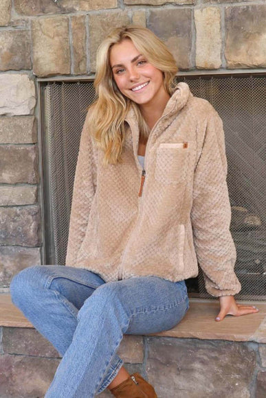 Simply Southern Women's Sherpa Simply Soft Jacket for Women in Dessert Tan