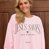 Simply Southern Jesus Saves and I Spend Fleece Crewneck for Women in Tutu