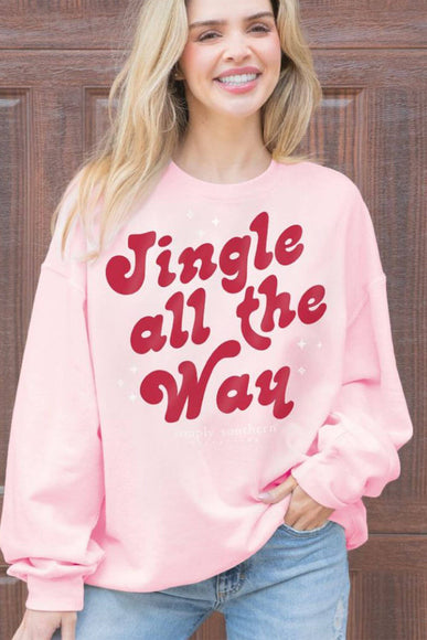 Simply Southern Jingle Fleece Crewneck for Women in Tutu Pink